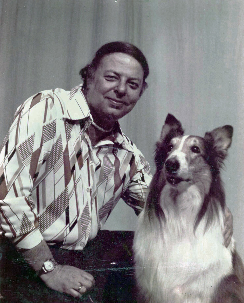 My dad worked for a TV station and Lassie paid a visit, where all the staff could pose for a personal photo with her. I believe this was taken in 1974-75 or so. Apologies for the washed-out color. 