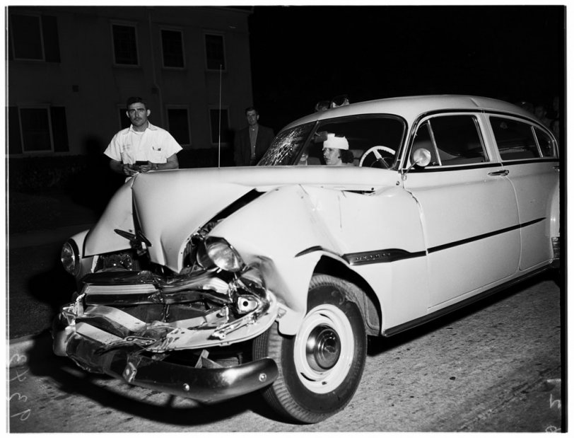 Taken in 1951, after reviewing this photo, seat belts are a good choice. View full size.
