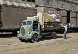 Truck driver who operates between Twin Cities.

Colorized version of this Shorpy old photo.
View full size.