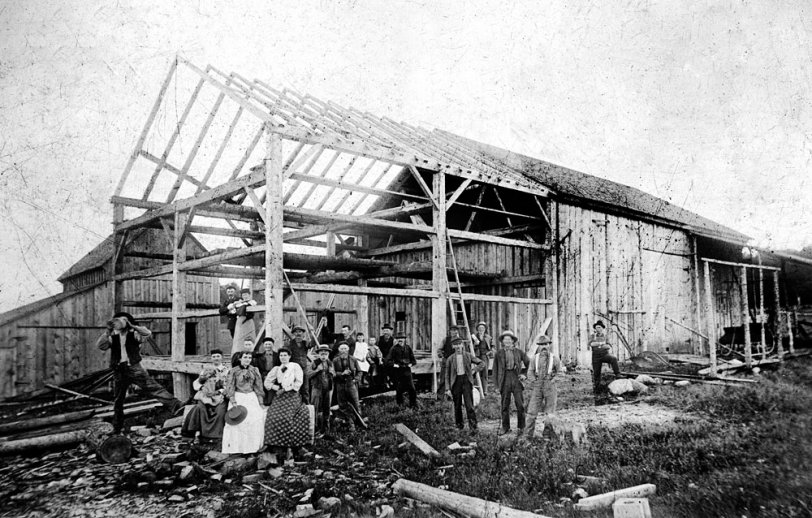The photo was taken on South Manitou Island, Lake Michigan, c. 1872. The barn has disappeared but the historical farmstead and the entire island is now within the Sleeping Bear Dunes National Lakeshore. Aaron and Julia Moore Sheridan are the standing couple, upper left. Aaron Sheridan, my great grandfather, was the South Manitou lighthouse keeper from 1866-1878. View full size.
