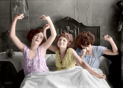 Sister Act (Colorized) from Shorpy's files. New York circa 1923. "Brox sisters." These singing siblings made it big in vaudeville and then on Broadway. From the left (or maybe the right): Bobbe, Lorayne and Patricia. George Grantham Bain glass negative. View full size.
(Colorized Photos)