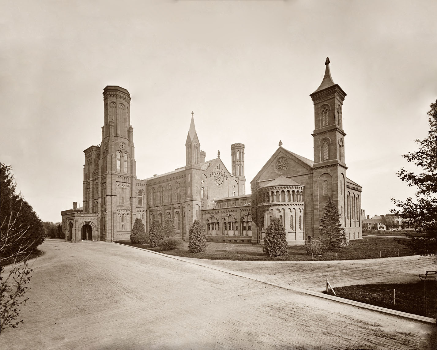 Restored Smithsonian Castle from the 1860s.

Original - Washington, D.C. "Smithsonian Institute, 1860-1865." Wet collodion glass plate, Brady-Handy Collection. Original can be found at here. View full size.