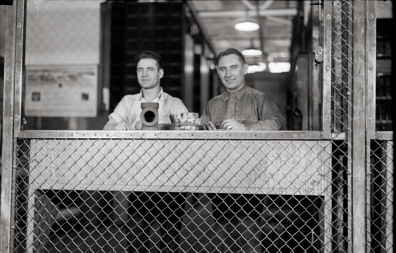 The envelope of this glass negative was simply marked in pencil, "Stockroom". From a collection of photographs of the GE Cleveland Wire Works, opened in 1931 and closed in 2017. Based on negatives in the same group this would date 1937.
