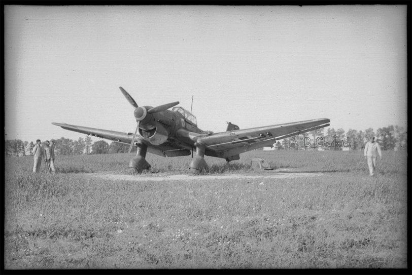 The legendary Ju-87 Stuka dive bomber.  Scanned from the original German 35mm Agfa negative. View full size.
