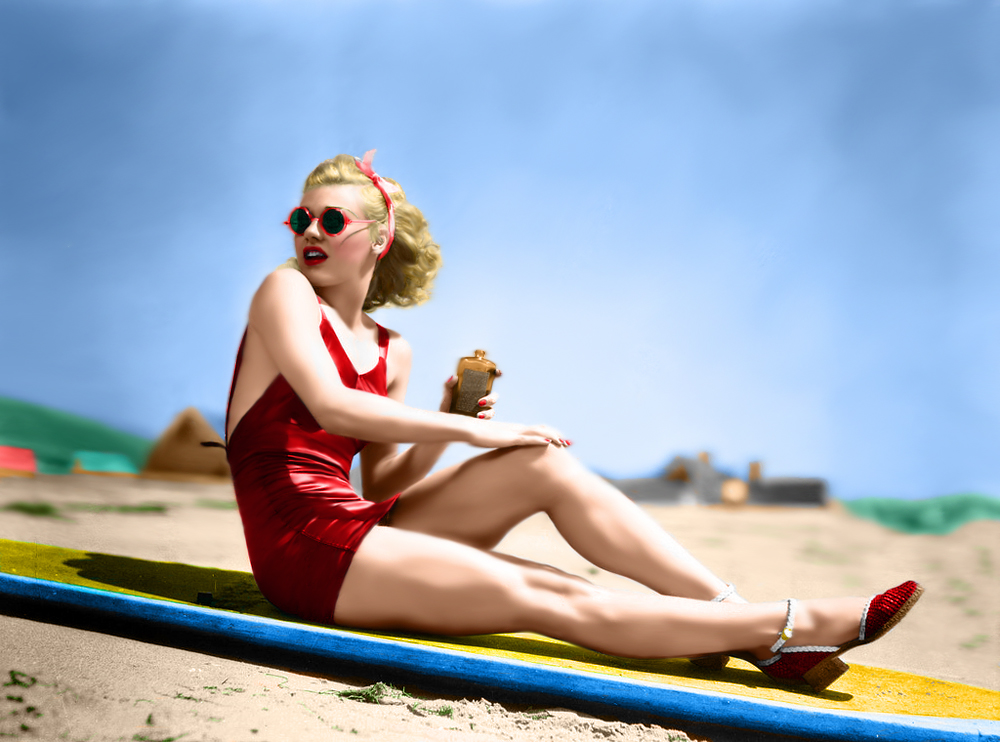 Surfer Girl colorized in PhotoShop. View full size.