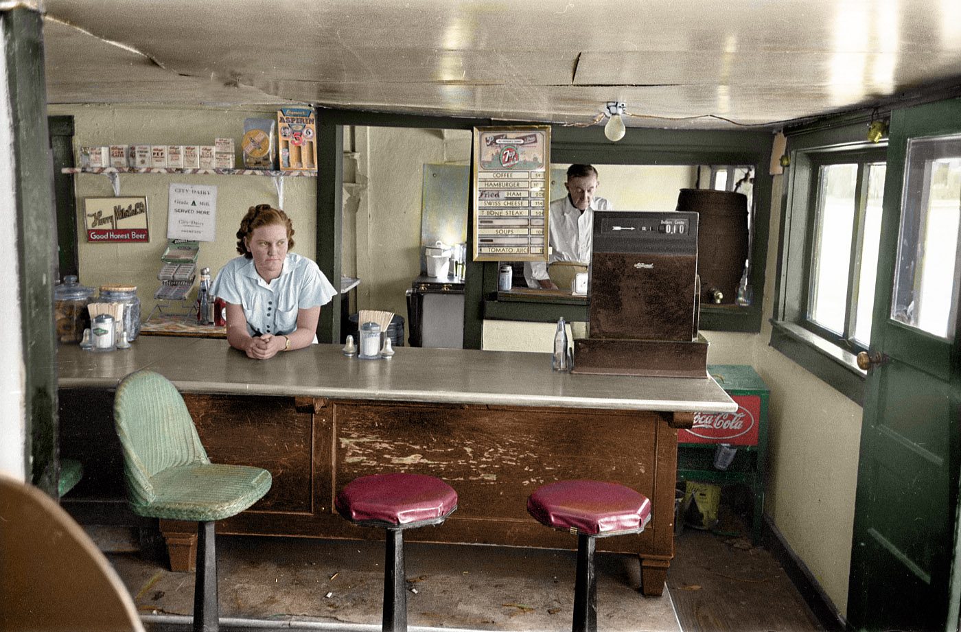 Colorized version of one of the many fascinating photos by Russell Lee. View full size.