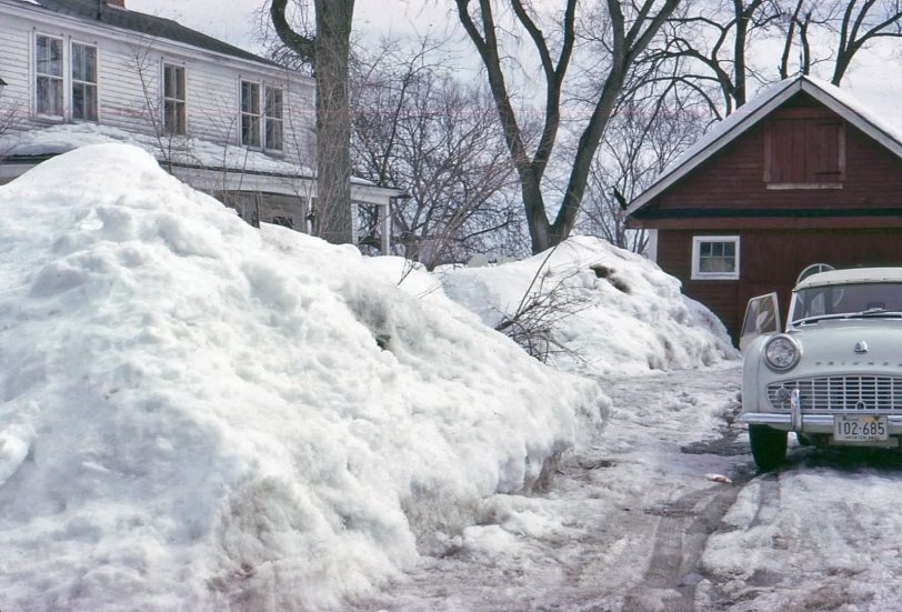 My grandparents' house in Stillwater, Maine after the blizzard of '62. View full size.
