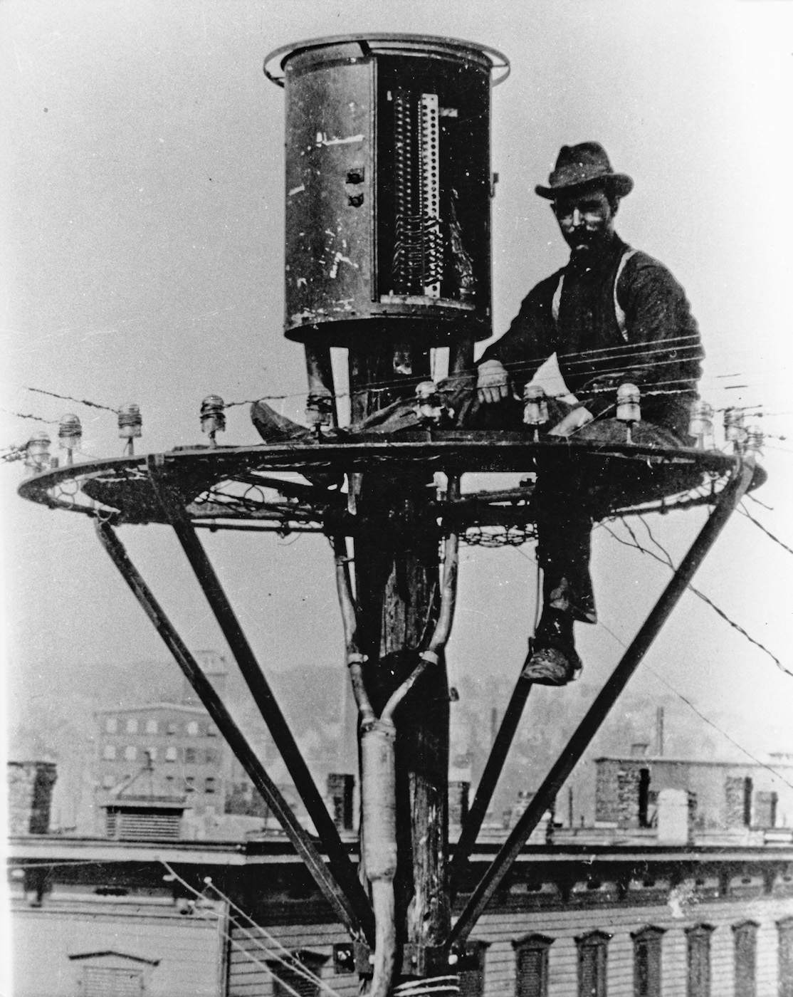 An early telephone cross connect terminal. Location and date unknown. View full size.