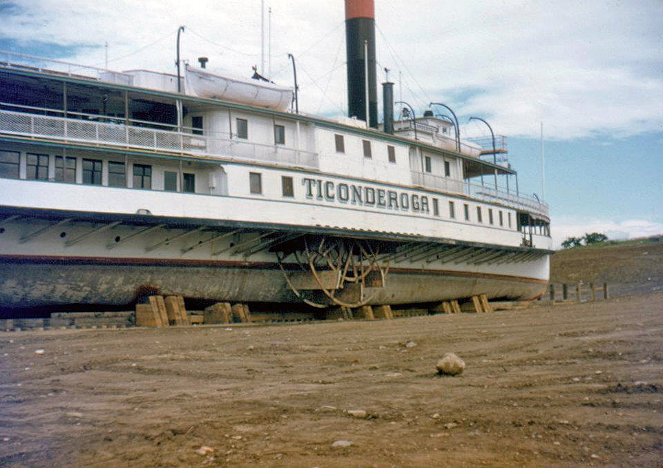 The Ticonderoga was taken out of service in 1953 and moved overland to the Shelburne Museum in 1955. My grandfather happened to be there and documented part of the trip. View full size.