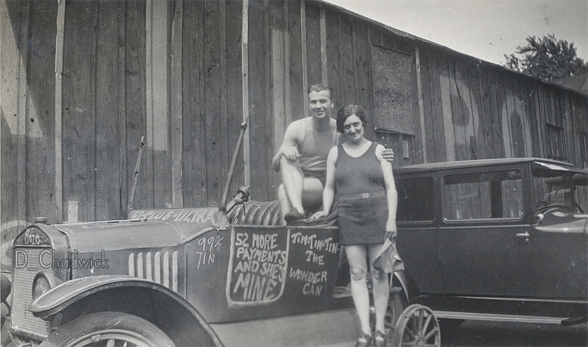 My Great-Aunt Bessy in 1927. Scanned from the original print. View full size. [Who's her friend? - Dave]