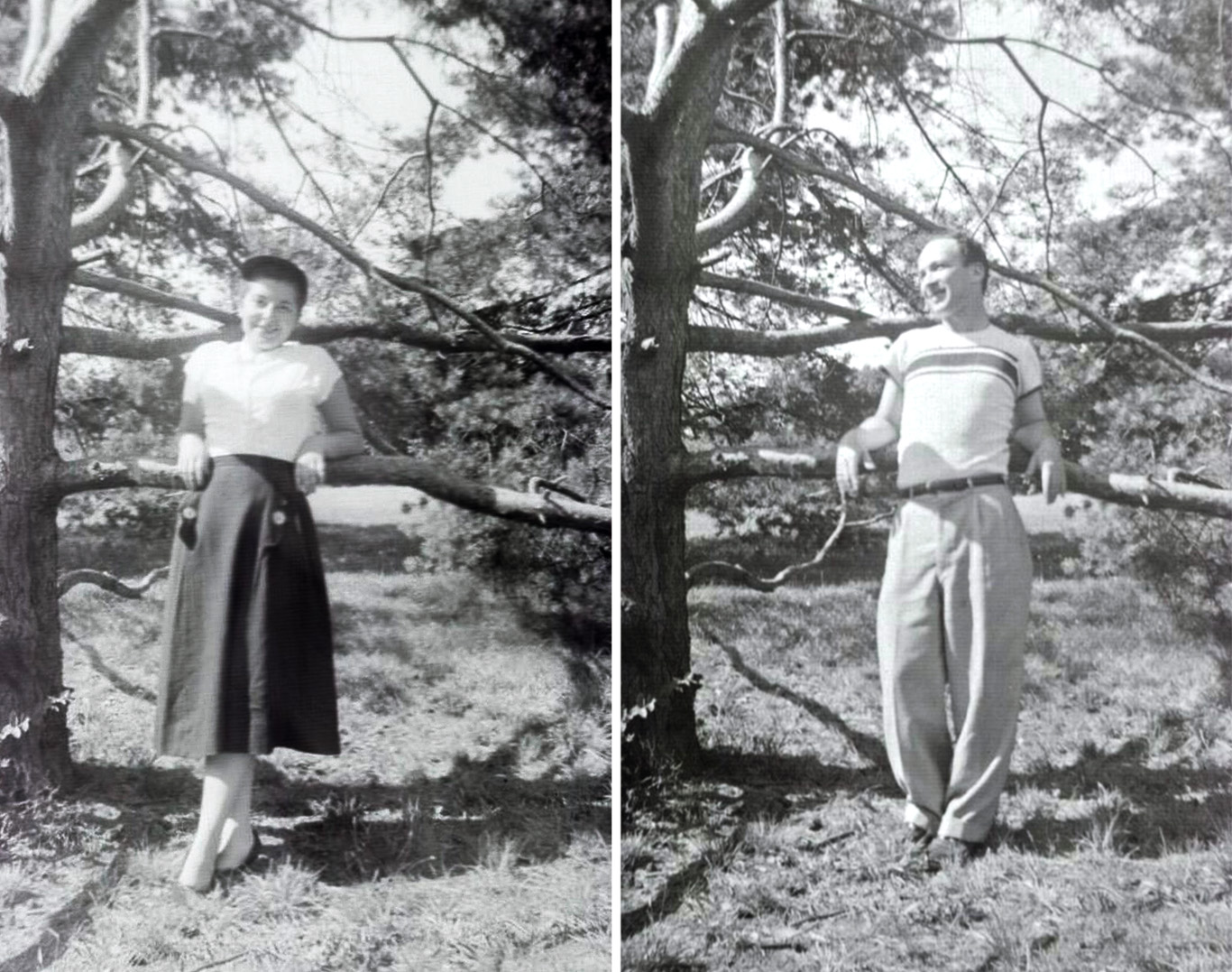 Either when they were dating or when they were first married, but long before there was a me, my parents took each other’s pictures, posed with a dramatic tree. View full size.