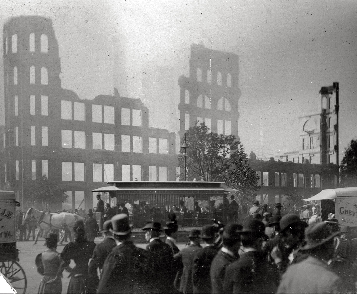From a turn-of-the-century family photo album. Taken in Washington, D.C. [This is might be the Baltimore fire of 1904. Prints were sold as souvenirs in various cities. There were also a few big fires in Arlington, Virginia, around that time. But none in Washington that I know of. - Dave] View full size.