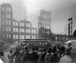 From a turn-of-the-century family photo album. Taken in Washington, D.C. [This is might be the Baltimore fire of 1904. Prints were sold as souvenirs in various cities. There were also a few big fires in Arlington, Virginia, around that time. But none in Washington that I know of. - Dave] View full size.
MisnomerThe title was mine, judging by the size of the building that was leveled--sorry about any confusion. I don't think it was part of any larger fire. This is actually one out of a set of pictures.
WashingtonThis was the power company fire in D.C. Note the Chevy Chase Dairy wagon on the right.
(ShorpyBlog, Member Gallery)