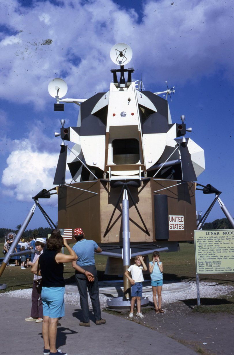 Photo of a full scale model of a lunar lander. Taken in Florida. Date unknown. From my grandparents' slides.
