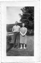 George and Viola Folmsbee, May 1943. They were 60 and 54 years old at the time. Picture taken at their home in Chenango Bridge, New York. It may have been taken for her May 9th birthday.
(ShorpyBlog, Member Gallery)