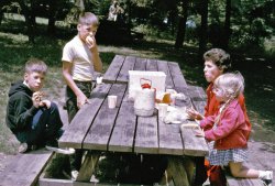 My folks were both teachers, so every summer we traveled a lot since they had 3 months off work.  I think this was heading to Michigan sand dunes, around 1967 or so. View full size.
(ShorpyBlog, Member Gallery)
