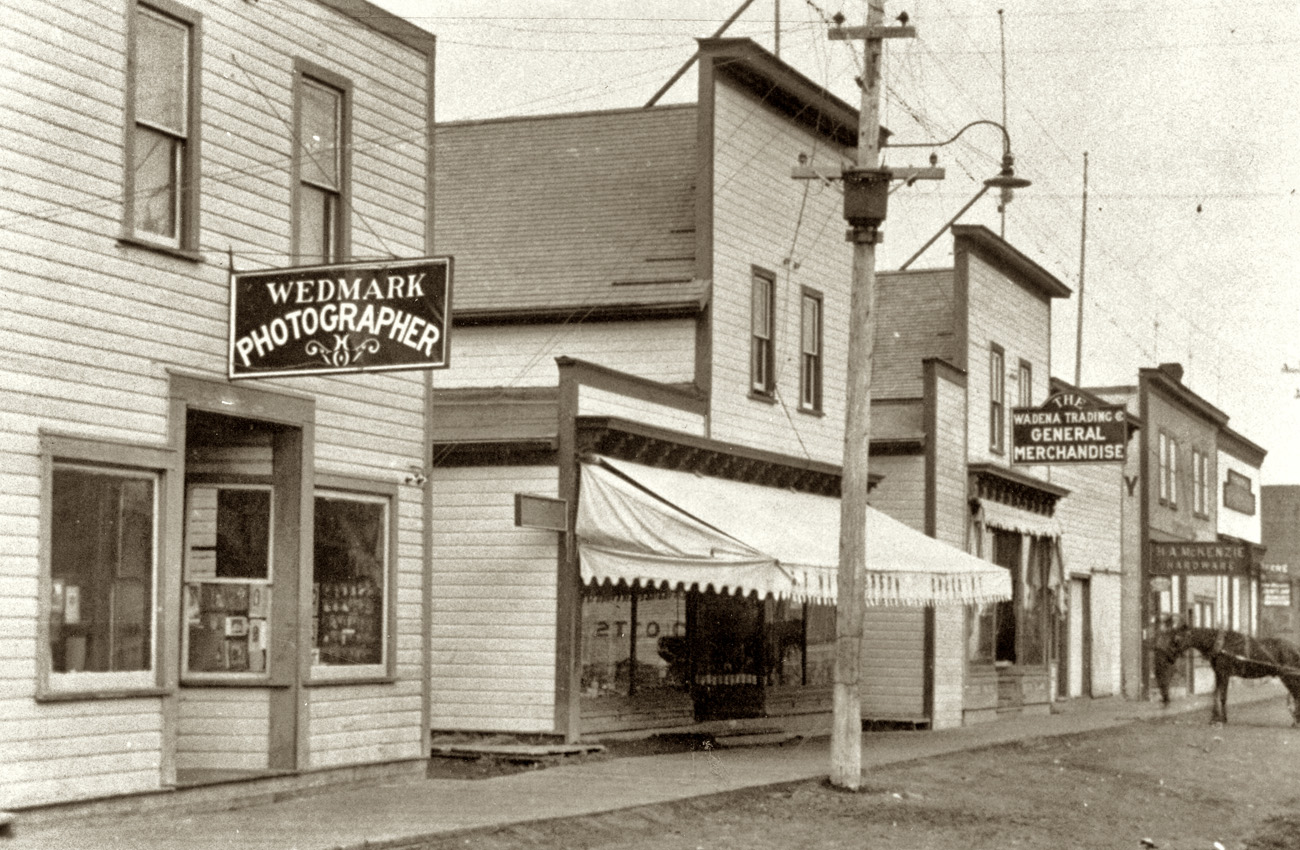 John Wedmark's photo studio in Wadena, Saskatchewan, about 1914. View full size.