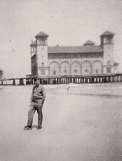My father, William Hager, on his honeymoon in Atlantic City. The boardwalk or pier is in the background, 1945.
