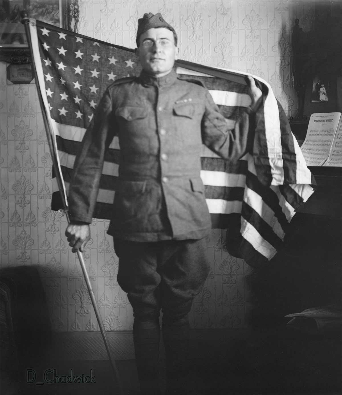 Unknown World War One veteran. Scanned from the original 5x7 inch glass negative. View full size.
