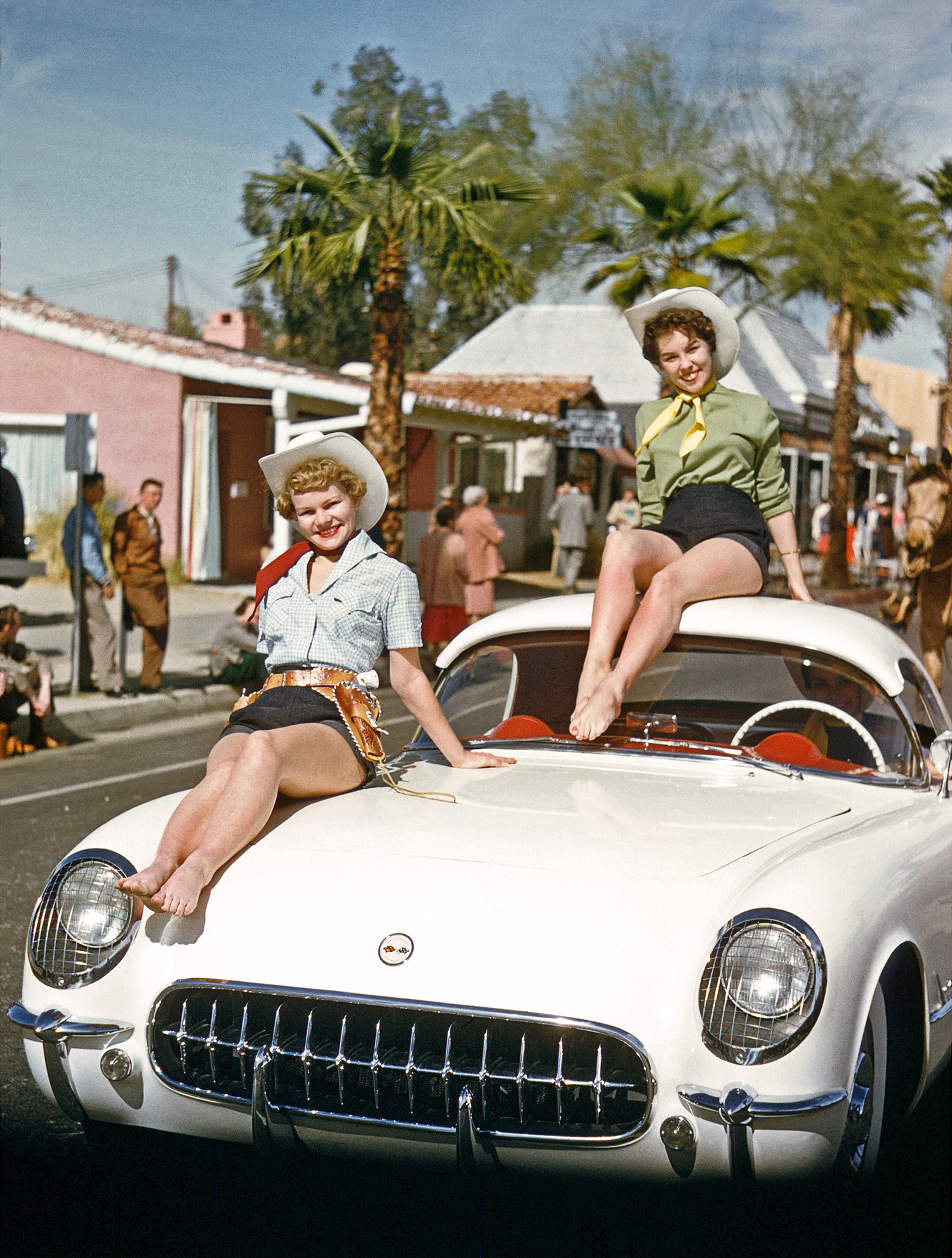 At the Palm Springs parade in February 1955. I found this 35mm Kodachrome slide in a collection at a swap meet. View full size.