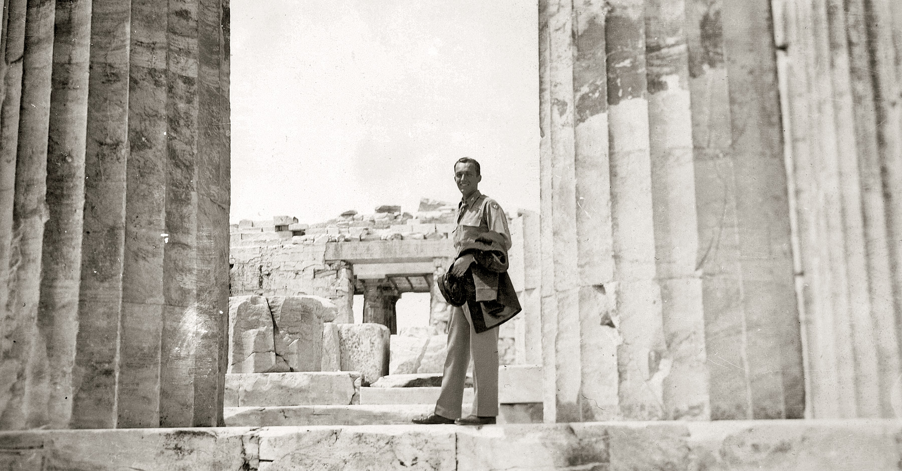 My grandfather at the Acropolis in Athens sometime between late '44 and late '45. There's no note on the back of this print but he's clearly just being a tourist. View full size.