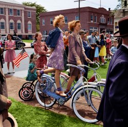 This is my colorized version of this Shorpy original.  I was able to use a Kodachrome taken from a different angle in order to get the correct colors for the school and some of the parked cars. View full size.