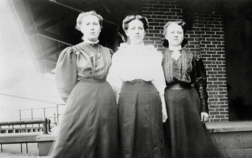 Annie Dorgan, Myrtie Welch (my great-aunt), and Annie Rayno. Shop girls at Nashua Manufacturing, Nashua, New Hampshire, about 1910. View full size.
