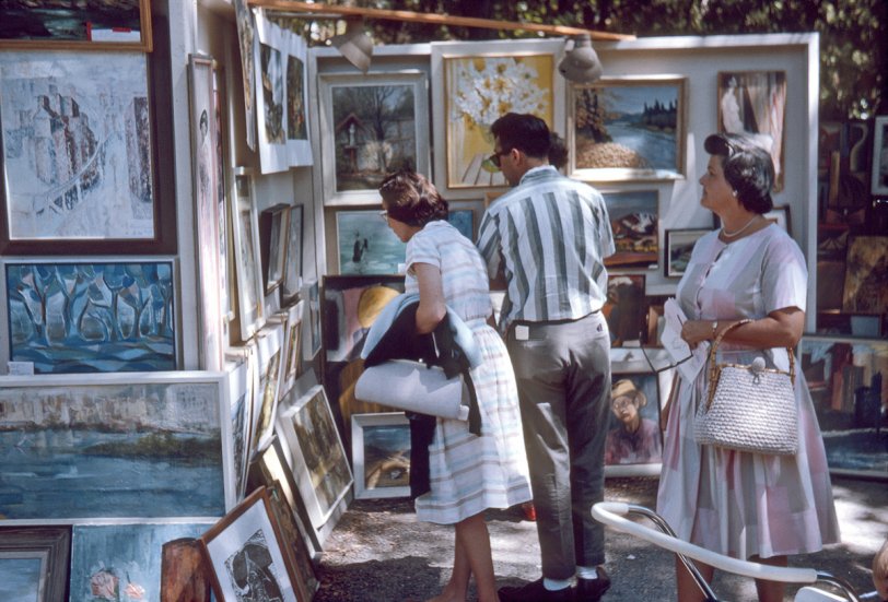 Marin Art &amp; Garden Fair in Ross, California, July 1964. Little did I realize when I snapped this Kodachrome slide that I'd be documenting an era in women's fashion accessories. View full size.
