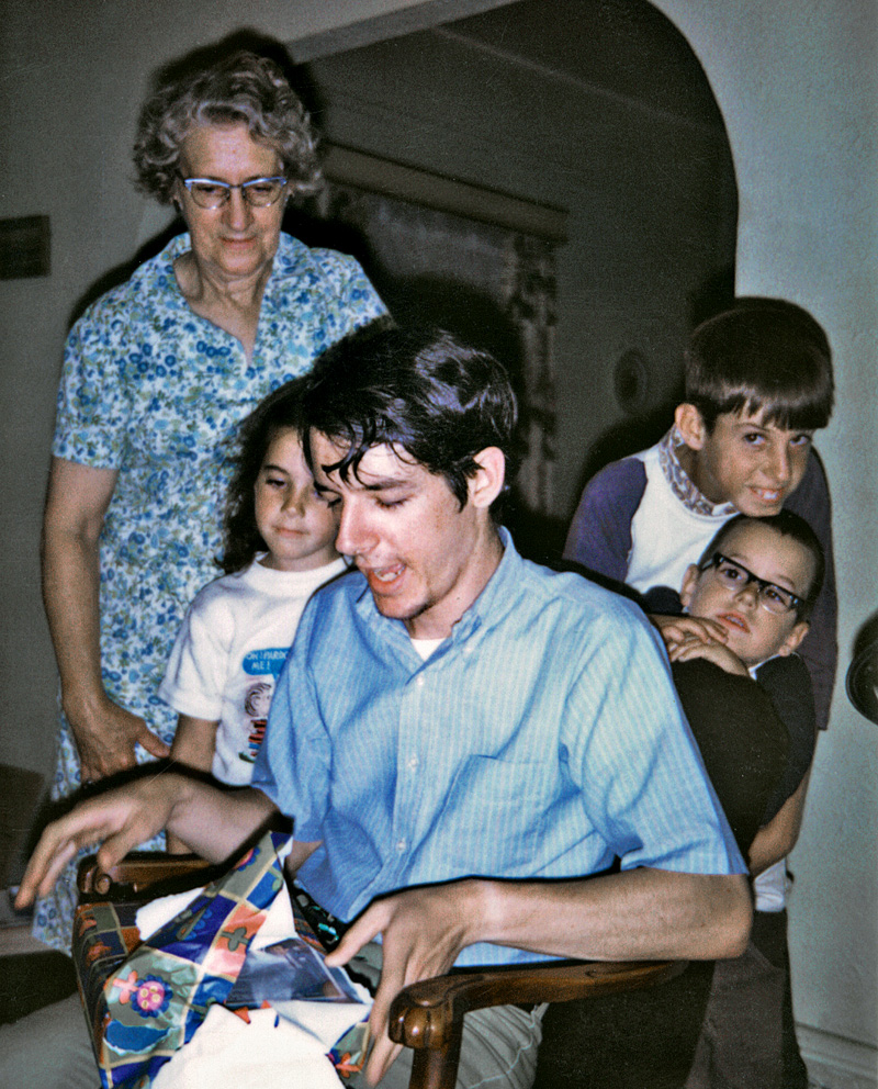 August 15, 1970. My 24th (cripes) birthday. My sister's family was up for a visit, thus allowing my nephew Jimmy to indulge in what today is termed "photobombing." Judging by our photo collection, he may have invented it, or at the very least been an avid early adopter. My mother looks on expectantly, anticipating my cries of delight. I have no idea if this was her gift, or even what it was*. I appear pleased, at any rate. This is undoubtedly the goofiest photo I've ever submitted to Shorpy; I won't blame Dave if he relegates it to no-man's land. A Polaroid. *UPDATE: Gift is the 3M Bookshelf board game "Stocks & Bonds." View full size.