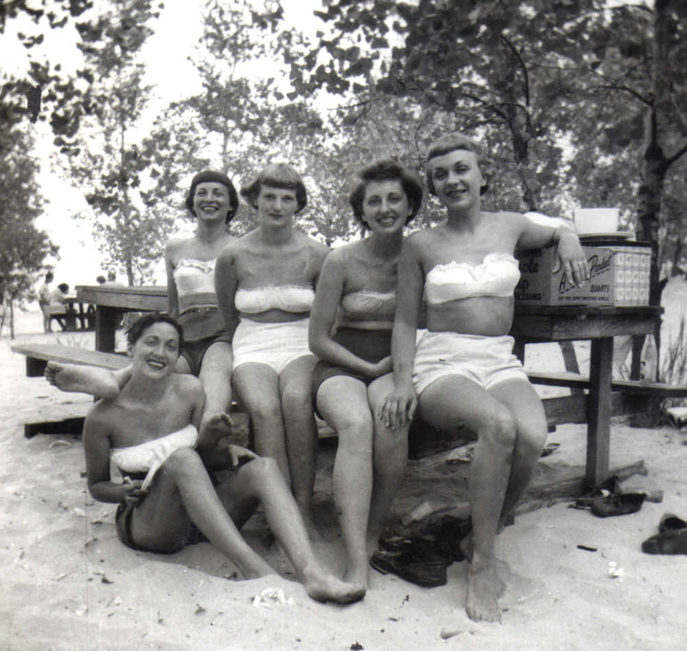 Bathing beauties circa 1954 at Presque Isle on Lake Erie at Erie, PA. View full size.