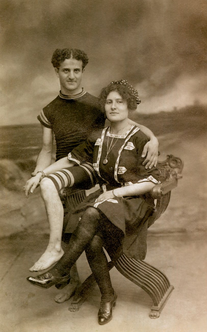 Found at a thrift shop.  On the back someone wrote "Alec and Dora, September 1st, 1910." The photo was taken in the Palace Studios, Atlantic City, NJ. View full size.
