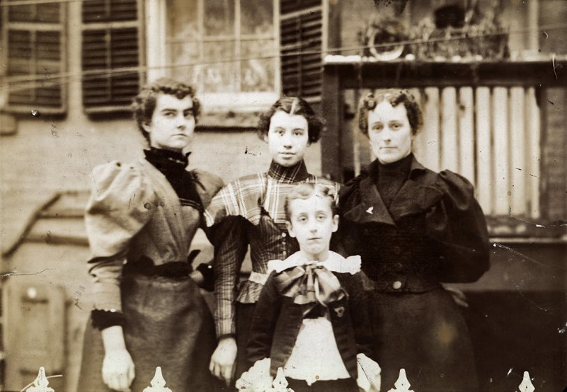 My father had a small Italian Restaurant in New York City from 1980 to 1990. I loved spending time there when I was younger. The building was restored a number of years ago and I contacted the current owner out of curiosity. She wrote me back and told me this photograph (which is not my family) was found hidden in the attic. I have done some searching in the past and through the city I have a list of owners. The first being the Huyler family. They were a well known family in NY. I know Alice Huyler Ramsey was the first woman to drive across the country. I was a bit taken aback about how much the girl on the far left looks a bit like her. I want to share this interesting find with you all. View full size. 
