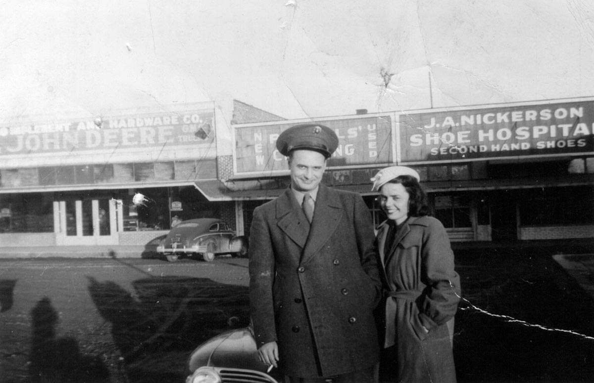 Kenneth and Joyce Bell. This is sometime around WWII. Exact date and location unknown. Joyce's maiden name was Blackburn.