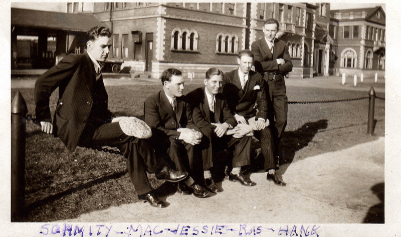 These men are part of a Bell Telephone Long Line crew that was putting up telephone lines in the Midwest in the late Twenties and early Thirties. Taking Sunday off in Decauter [Decatur?], Illinois.
