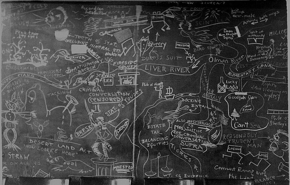 Mystifying chalkwork preserved for the ages on a tiny snapshot.  Can someone decipher it? View full size.