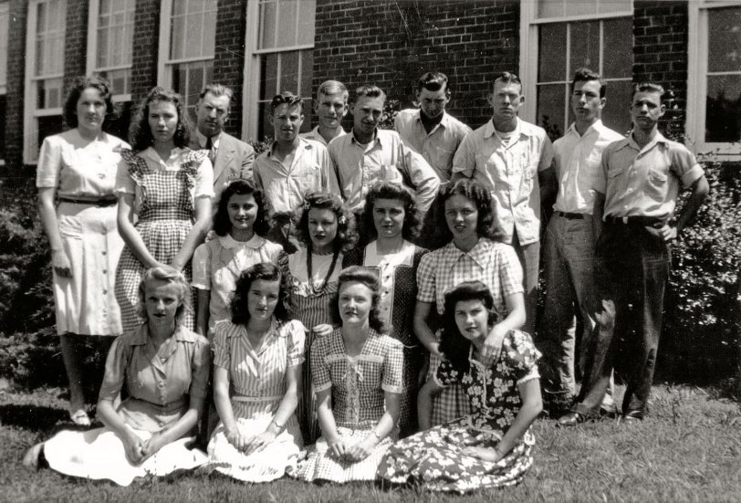 Around 1942, Asaville High School in Abbeville County, S.C. Robert Truman Brock fourth from right on back row. View full size.
