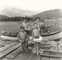 The Burns children are ready for a swim at the family cabin at Pender Harbour, B.C. in 1958.