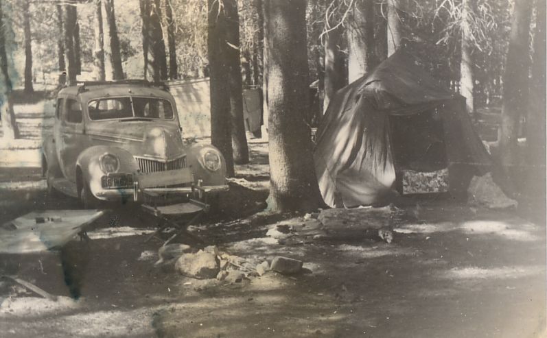 This is from a group of photos of my dad's family during a road trip to Yosemite National Park. Judging from other pictures with my dad as a kid in them, I'm thinking this was around 1946. (Sadly he is not around anymore) I wish that old Ford was still around, though not likely as he traded in cars every few years.