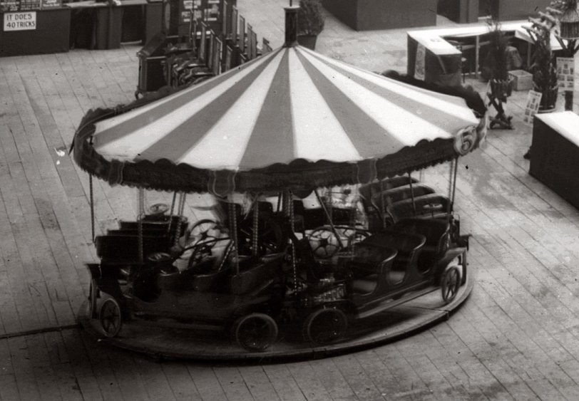 Merry-go-round display at Madison Square Garden toy show, 1908. View full size. George Grantham Bain Collection.