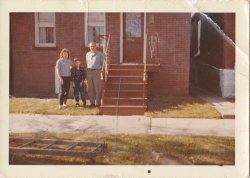 This is our first house my folks bought in Chicago IL on 6050 South Wood street.  My dad was in the service at the time, a recruiter for the Army.  Photo taken around 1962 or so.  I have a lot of good memories from that house. Dad and I over the years did a lot of work there until we moved in 1969 to the suburbs. View full size.
(ShorpyBlog, Member Gallery)