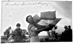 Mrs. Beula Durrill Espy, of Van Horn, Texas shows off her cake at a picnic in west Texas, 1940. (Courtesy Portal to Texas History). View full size.

You can see more images from the Texas Mountain Trail, a coalition of west Texas museums, in our gallery.