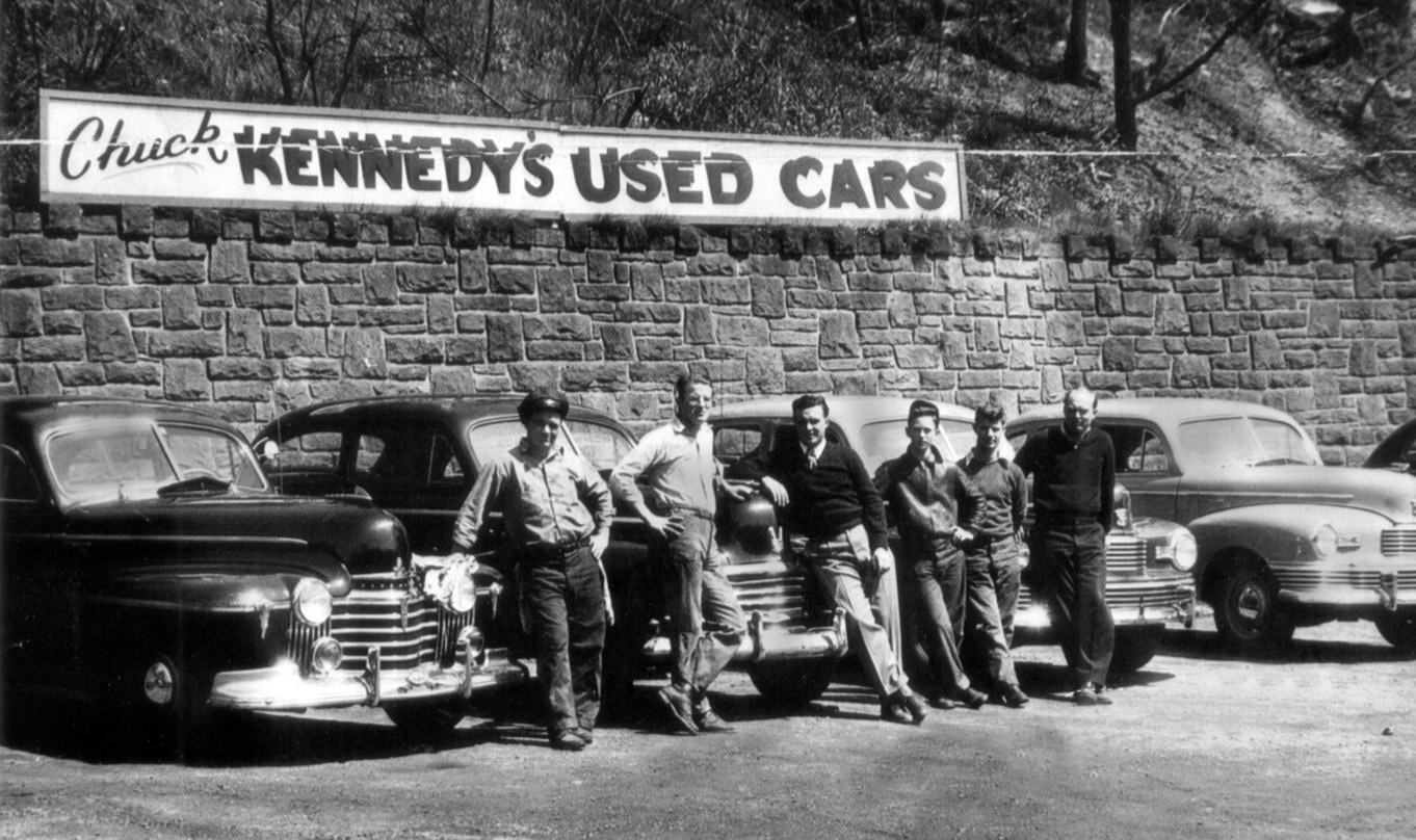 This Picture was Taken on Dresden Ave. at the gas station known as the Paramount, East Liverpool, Ohio in the Early 1950's. The fellow on the far right is Chuck Kennedy, and to the left of him is my father, Ed Bowyer. Kennedy sold new Nash's from his dealership on Walnut street, (I think it was 616)

The car business is not the same today as it was then. I remember the secrecy involved with the new car showings every year, and how we, as kids growing up in the fifties, had so much fun seeing the new models. View full size.