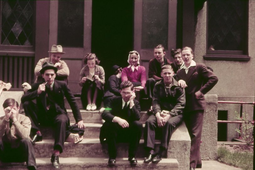 Though I'm not sure, I believe this was the youth group from the Clinton Avenue Presbyterian Church in Newark, NJ, in the late '30s. From my father's collection of slides. View full size
Steve Miller
Someplace near the crossroads an America
