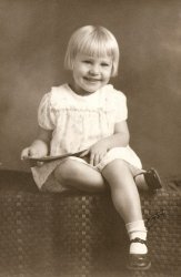 This was my beautiful mother, at age three, taken in 1932 or 33. She grew up on a farm near Walla Walla, Washington. I think Hal Roach would have loved her. View full size.
(ShorpyBlog, Member Gallery)