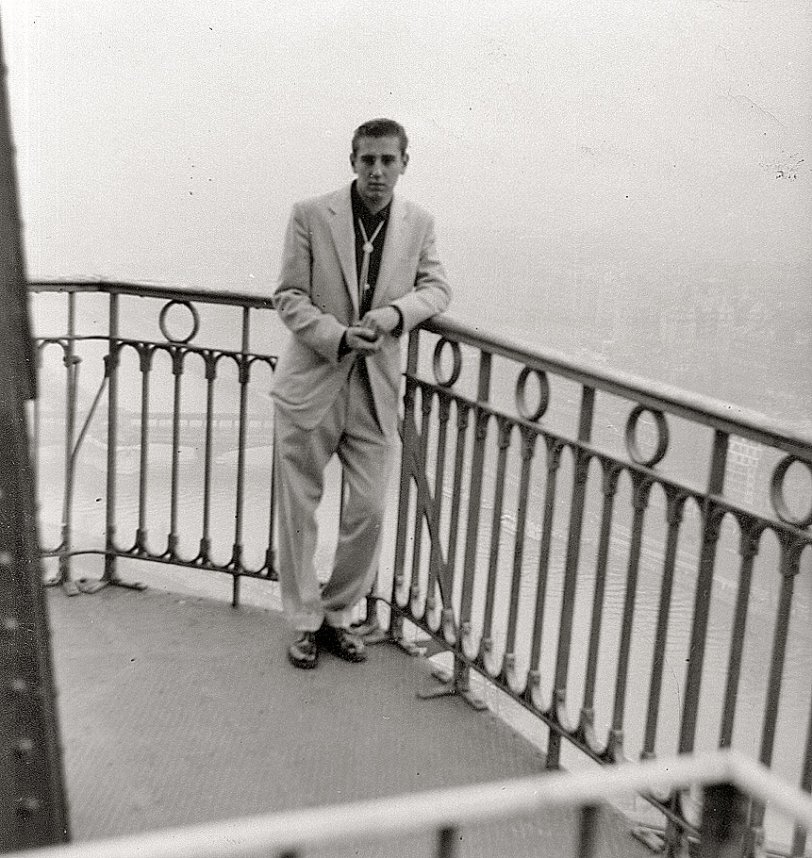 My dad on top of the Eiffel Tower when he was 19 and in the Army. Dec 31, 1956.

