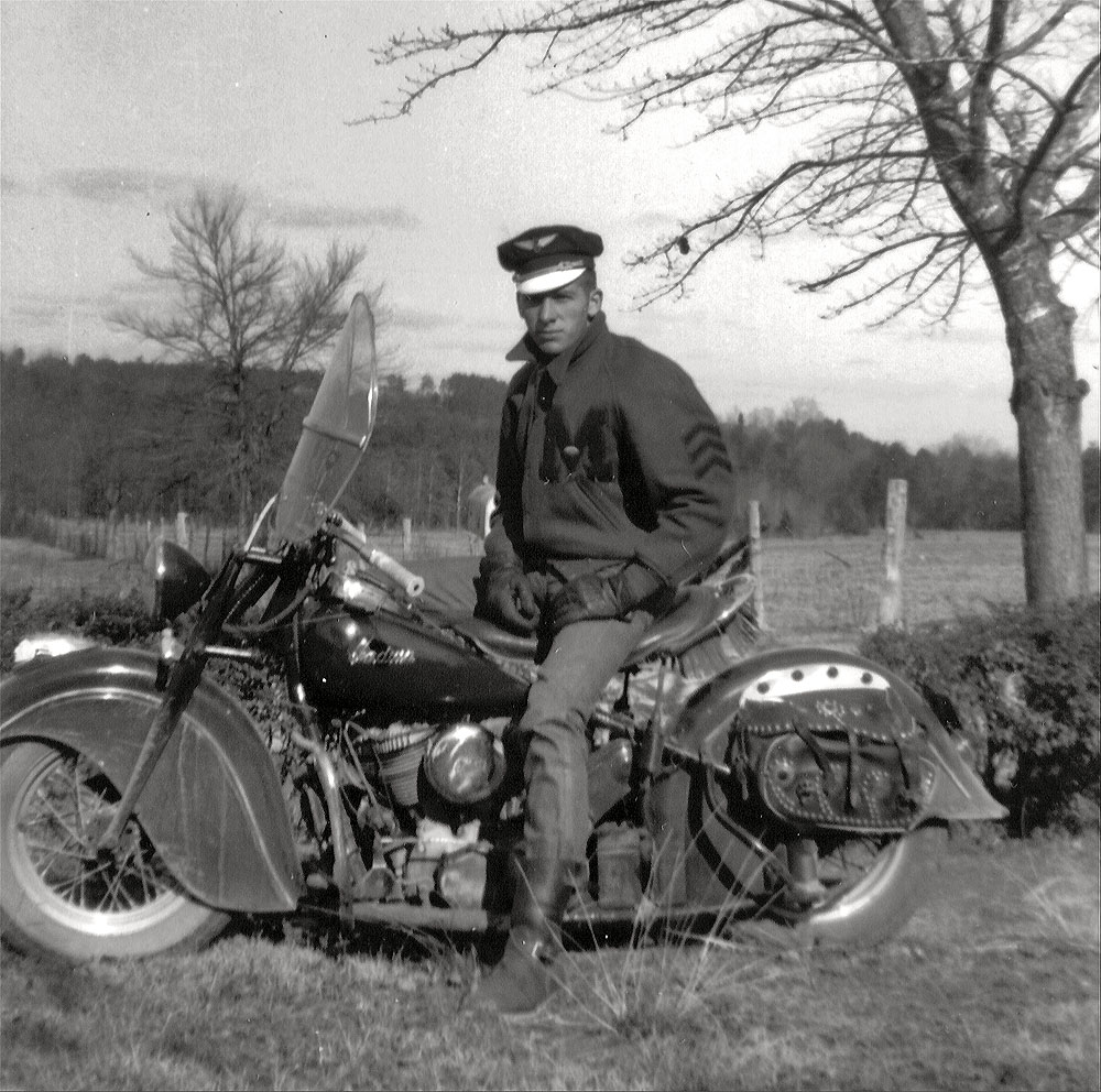 My dad had this awesome Indian motorcycle while he was in high school. He admits it made him popular with the ladies at Maury High in Dandridge, Tennessee. He does, of course, wish he still had it. I do, too! View full size.