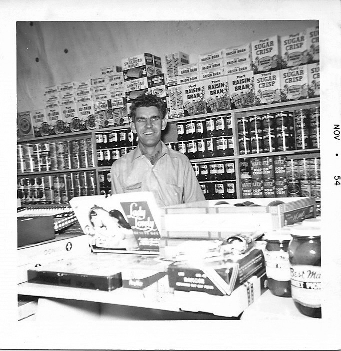 Dad, in his store on W. Main, Hugo, Oklahoma, November 1954.  