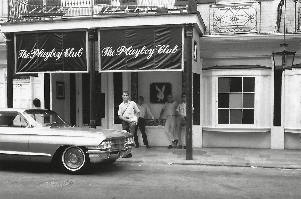 Driving back from Pensacola, Florida after my Navy School graduation in 1968, my friends and I decided to stop by the Playboy Club in Biloxi, Mississippi. That is me with my foot on the Caddy. One friend is taking the photo; the other friend is inside. The guys out front against the wall are unknown to me. I looked for the building, but I guess it has been torn down. I only had the numbers "729" on the wall of the building to work with.