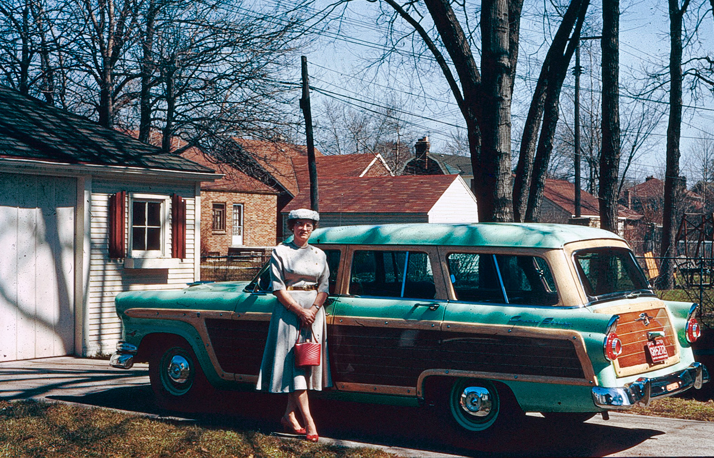 Great aunt Kirsti with her wheels at my grandparents place at 830 Kings Highway, Lincoln Park, Michigan in the very early 1960's. View full size.