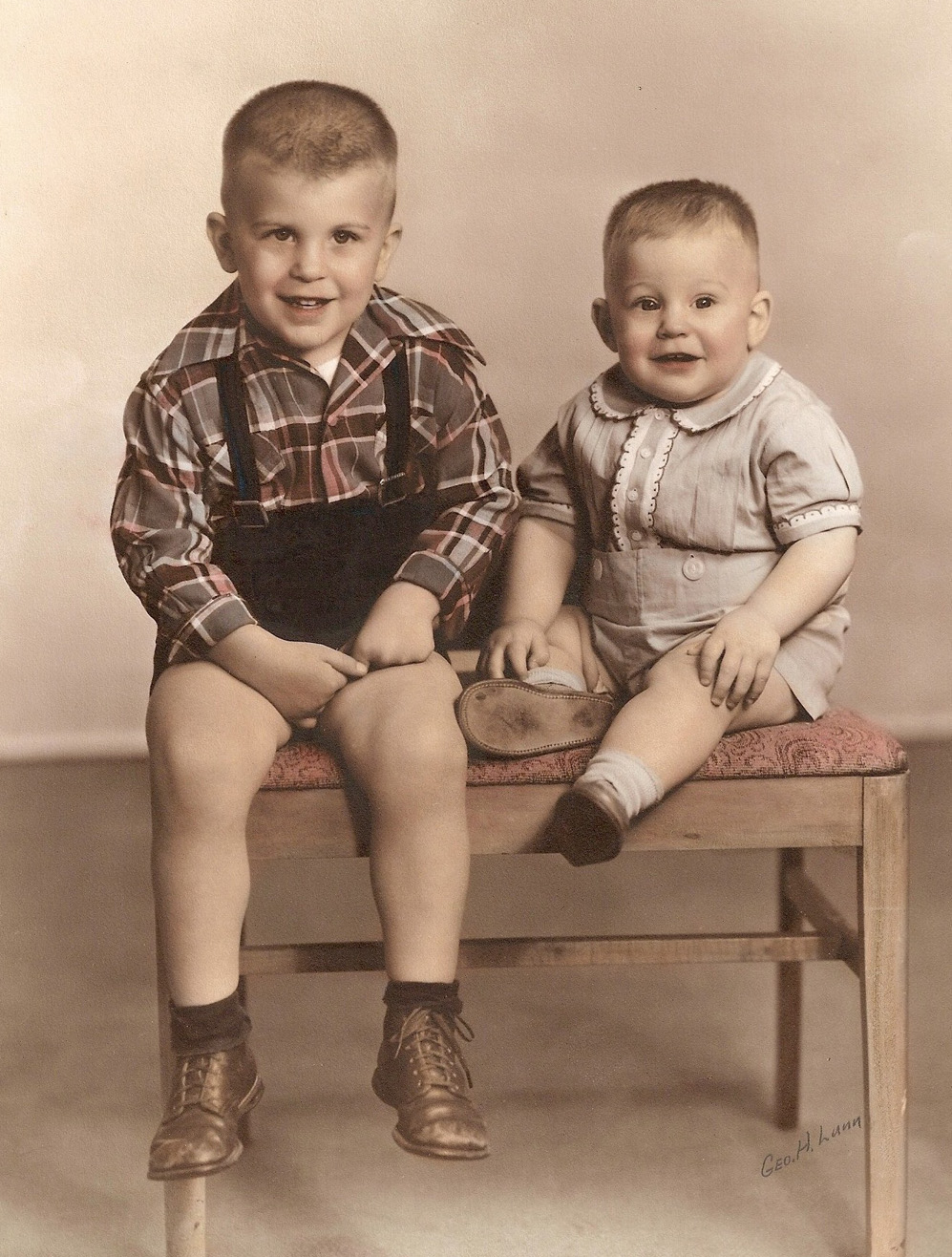 My brother Don (left) and me, taken in 1949. I was soon to lose all that baby fat. View full size.